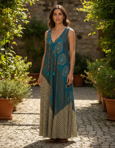 Vestido Solero Seda Hindu Talle Grande Nuevo 2da Selección Multicolor Estampado Único