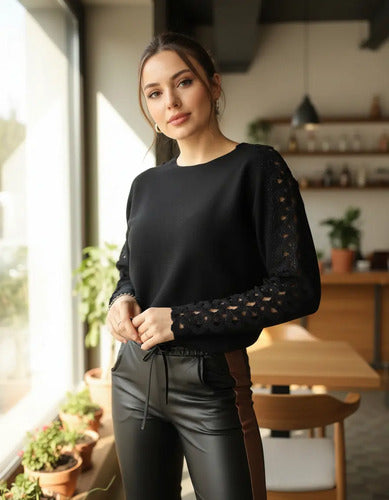 Sweater Tejido Importado Detalle En Brazos Calidad! Cod. 171 Negro U