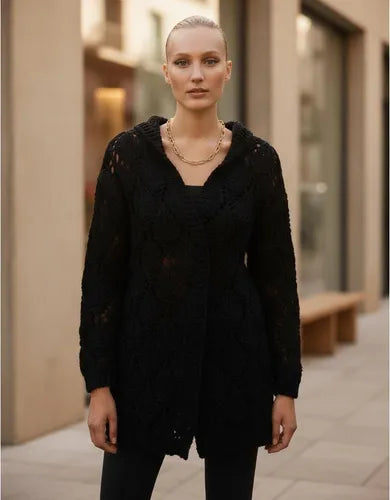 Tapado Saco Importado Chenille Con Capucha Negro Chenille Unico