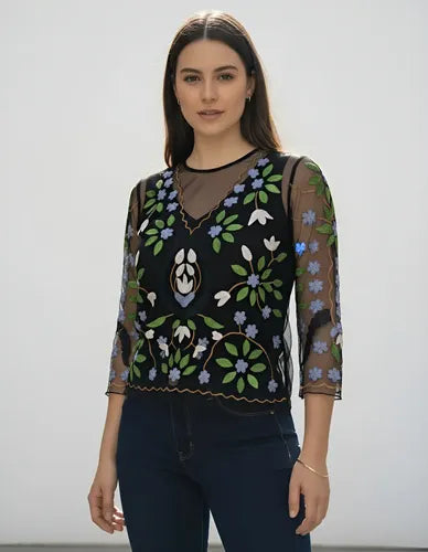 Blusa Camisa  Bordada Importada De India Folk Tipo Vars