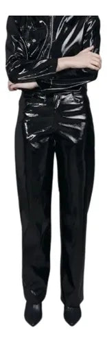 Pantalón De Charol Negro Liso 38
