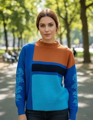 Sweater Pullover Cololes Tejido   Azul Geométrico Único