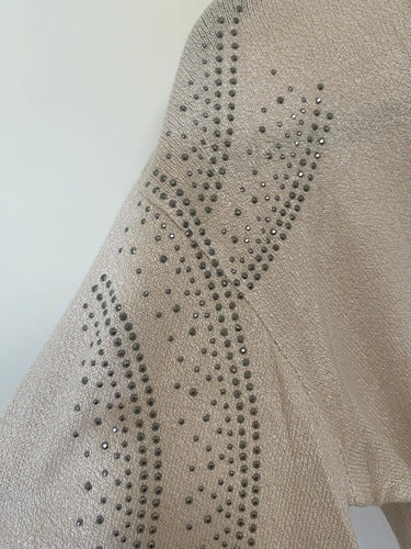 Saquito Cárdigan Tejido  Strass Modelo Amplio Beige Liso Único