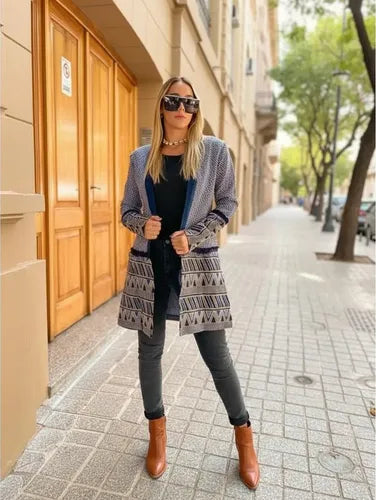 Saco Blazer Tapado Boho Largo Importado Azul L