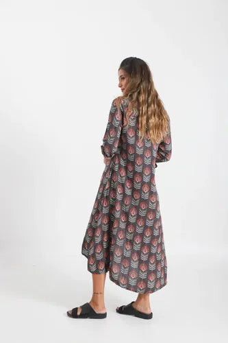 Vestido Largo Estilo Camisero Estampado Boho