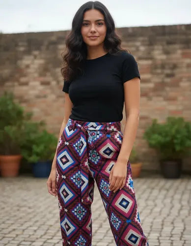 Pantalón De Lanilla Estampado Fucsia Estampado M