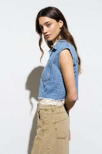 Chaleco De Jean Corto Celeste Lisa L