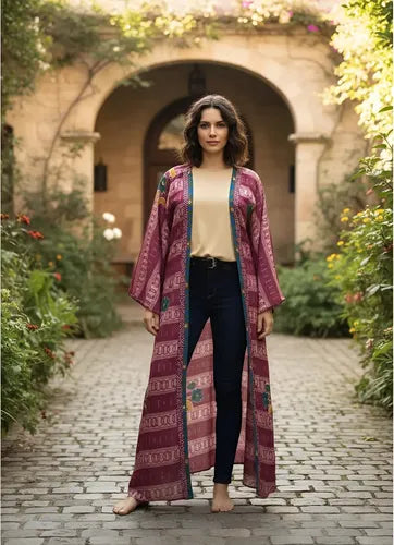 Kimono Largo Saco Importado Seda Hindú