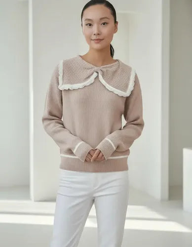 Sweater Importado Con Cuello Cod. 043 Beige Único