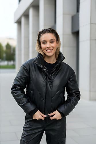 Puffer Ecocuero Campera De Abrigo  Importada Negro Xl Lisa