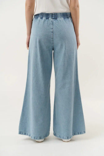 Pantalón De Jean Palazzo Celeste Liso Xl