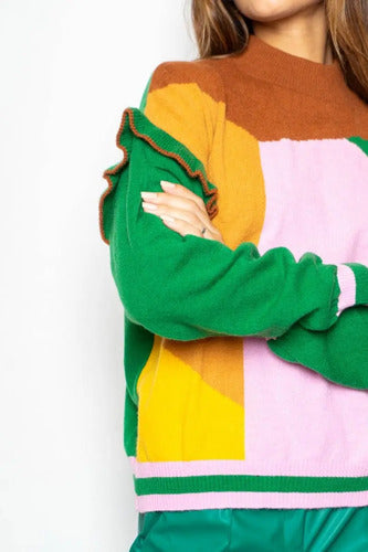 Sweater Pullover Tejido  Colores Volados Beige Colores Único