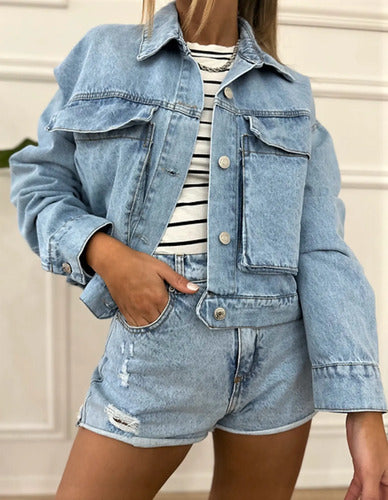 Campera Jean Cargo Denim Corta
