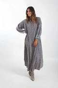 Vestido De Seda Hindú Estampado Largo Modelo Grande Turquesa Estampado Único