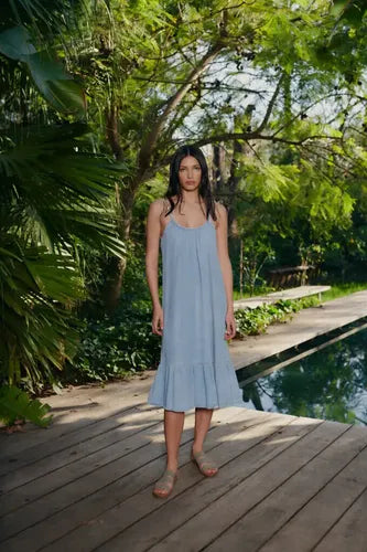 Vestido Solero De Jean Camisero Nuevo 2da Selección Celeste Lisa Único