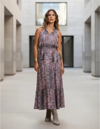 Vestido De Seda Hindú Largo Sin Mangas Mod. 57
