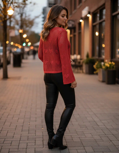 Sweater Mangas Oxford Calado Boho Corazones Importado
