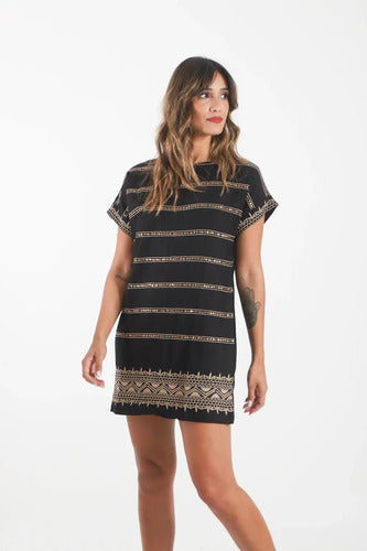 Vestido De India Bordado Con Lentejuelas Negro Bordado Único