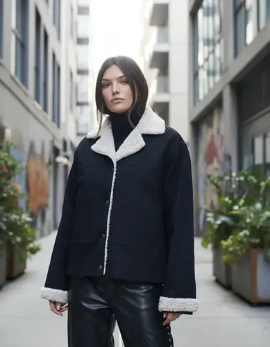 Campera De Gabardina Con Corderito Estilo 90s Modelo Grande