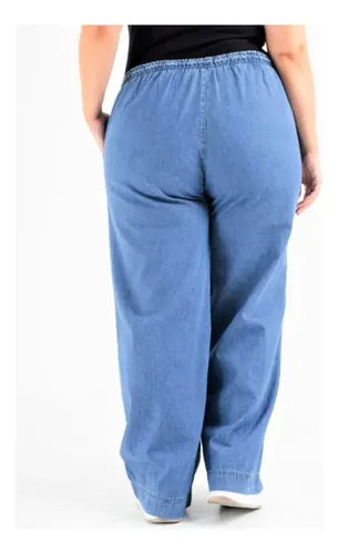 Pantalón Jean Palazzo Denim Talle Grande Celeste Liso Xxl
