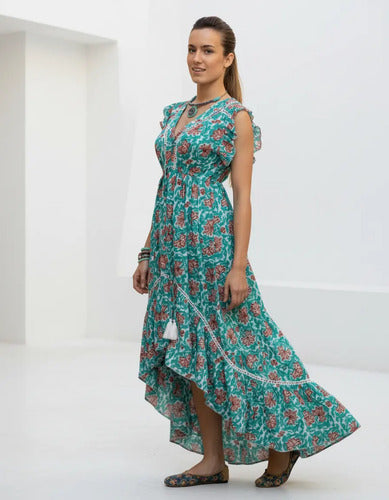 Vestido  Largo Irregular Importado  Boho Estampado India