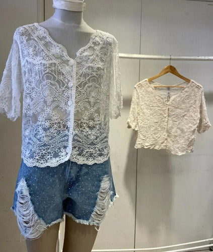 Blusa De Gasa Labrada Corta
