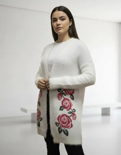 Saco Cardigan  Tejido  Peludo Pelo De Mono