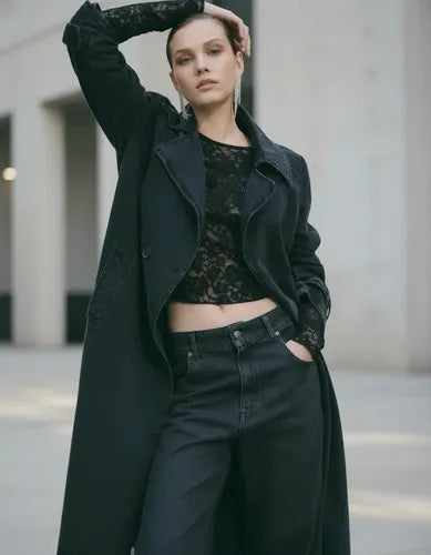 Trench Jean Tapado Denim Largo Sobretodo