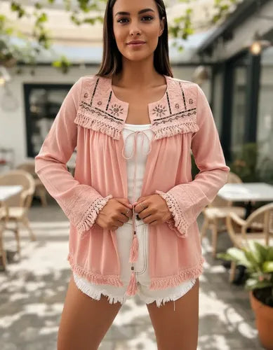 Saco Chaqueta Bordada Importada Boho Tipo Rapsodia Vars Negro M