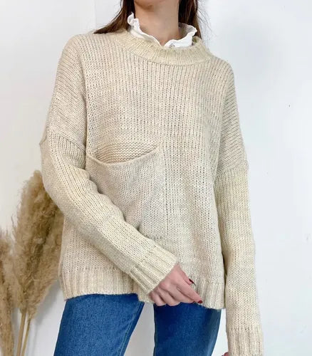 Sweater Tejido Con Bolsillo Oversize Amplio