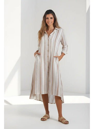 Vestido Largo Estilo Camisero Estampado Boho