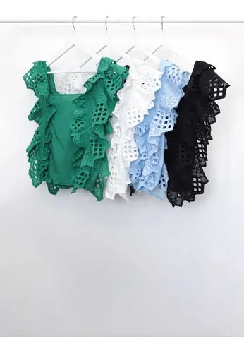Blusa De Broderie Corta Blanco Lisa Xl