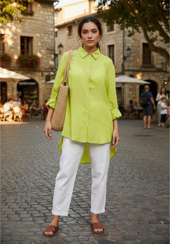 Camisa De Lino Manga Larga Modelo Grande Oversize