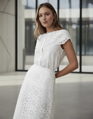 Camisa Sin Mangas Con Cuello De Broderie