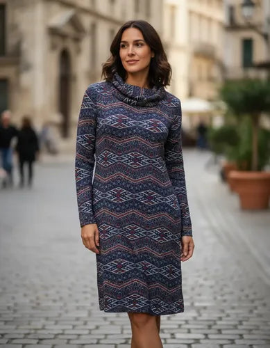 Vestido De Lanilla Estampado Azul Estampado L