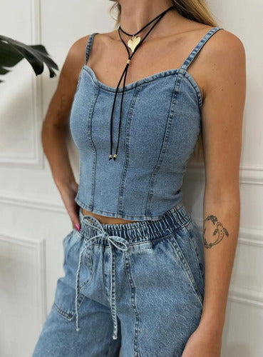 Top De Jean Elastizado Celeste L