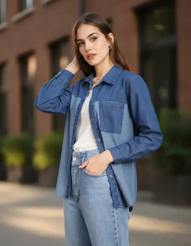 Camisa De Jean Denim Bicolor Talle Grande