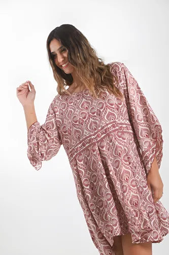 Vestido De Seda Hindú Corto Amplio Mangas Oxford Mod. 14