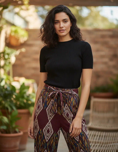 Pantalón De Lanilla Estampado Bordó Estampado M