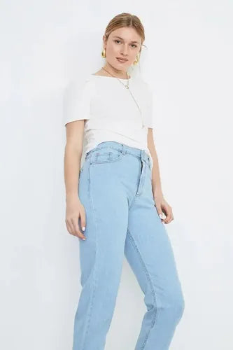 Pantalón Jean Celeste Ancho Tajos Nuevo 2da Selección Celeste Liso 42