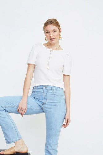 Pantalón Jean Celeste Ancho Tajos Nuevo 2da Selección Celeste Liso 42