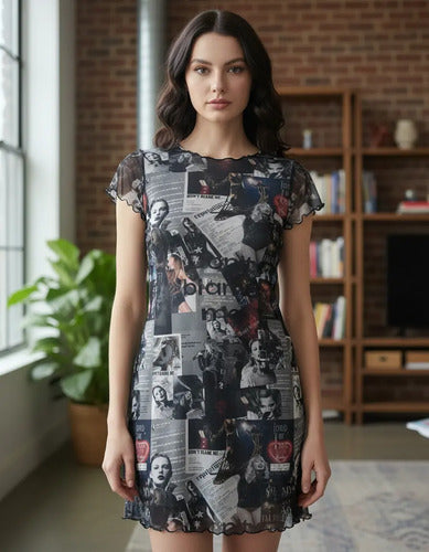 Vestido Al Cuero Microtul Taylor Swift Multicolor Estampado M