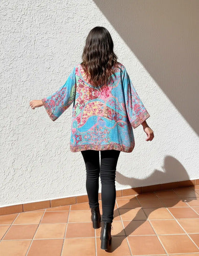 Saco Kimono Seda Hindu Multicolor Unico