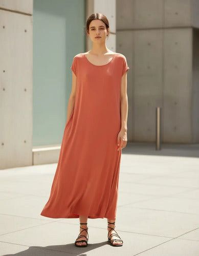 Vestido Largo De Modal Básico  Con Bolsillos Amplio Lila Único