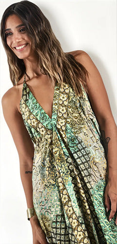 Vestido Seda Hindú  Importado Fiesta Espalda Descubierta