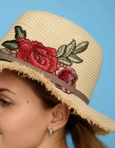 Gorro Sombrero Boho Bordado Importado  Marrón Claro U