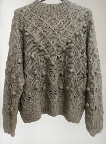 Sweater Tejido Folk Cod. 010 Modelo Amplio Gris Claro Liso Único