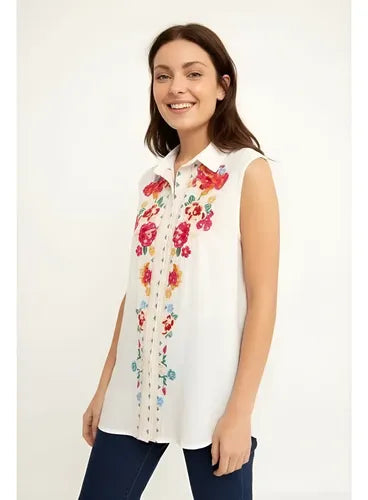 Blusa Camisa Importada Sin Mangas Bordada Estilo Vars