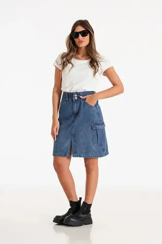 Falda Pollera De Jean Denim Cargo