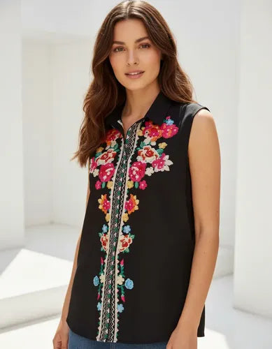 Blusa Camisa Importada Sin Mangas Bordada Estilo Vars